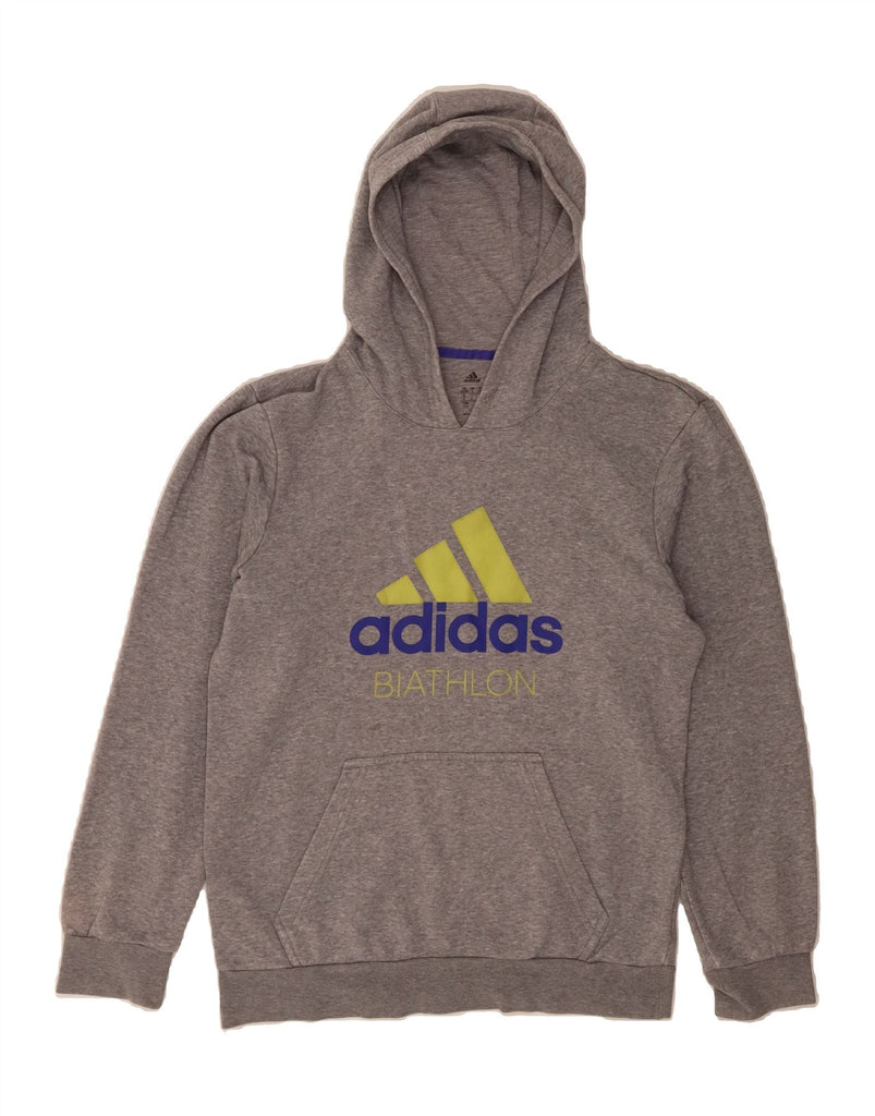 ADIDAS Mens Graphic Hoodie Jumper UK 36/38 Small Grey Cotton Vintage Adidas and Second-Hand Adidas from Messina Hembry 