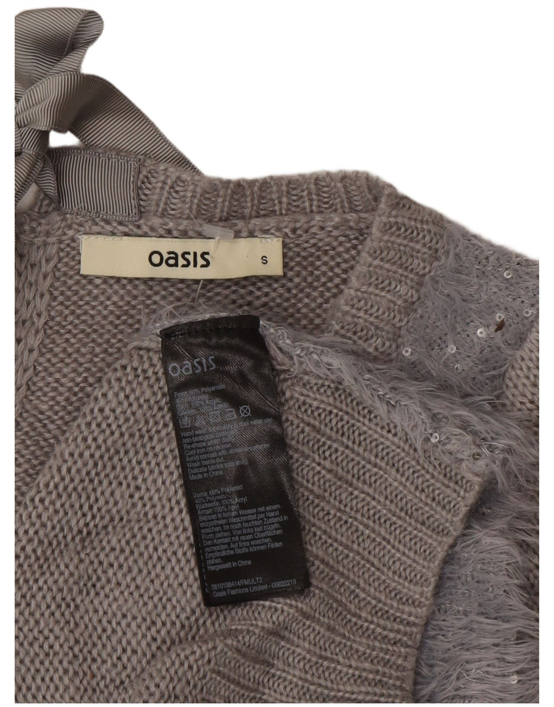 Oasis Womens Boat Neck Jumper Sweater UK 10 Small Grey Polyamide