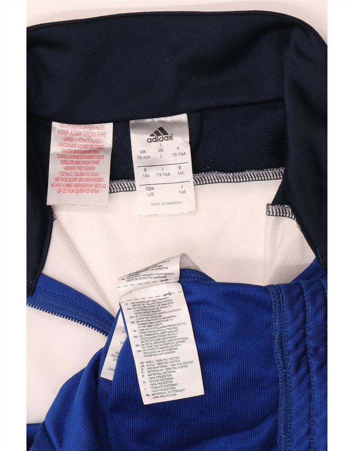Adidas Boys Tracksuit Top Jacket 13-14 Years Blue Colourblock Polyester