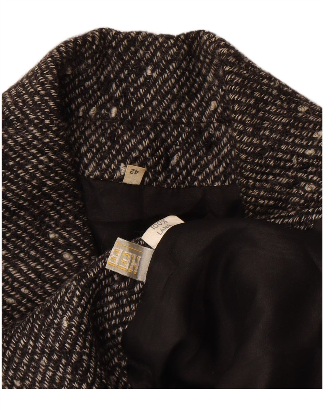Vintage Womens Double Breasted Blazer Jacket EU 42 Large Black Flecked Wool