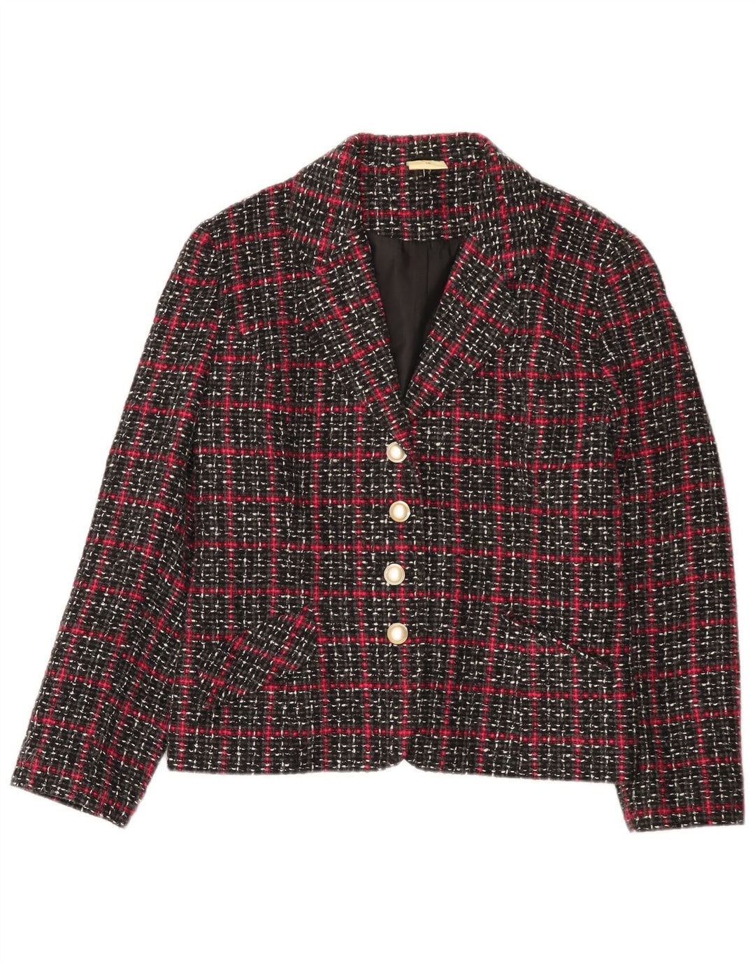 Etam Womens 4 Button Blazer Jacket UK 16 Large Black Check Viscose