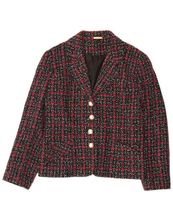 Etam Womens 4 Button Blazer Jacket UK 16 Large Black Check Viscose