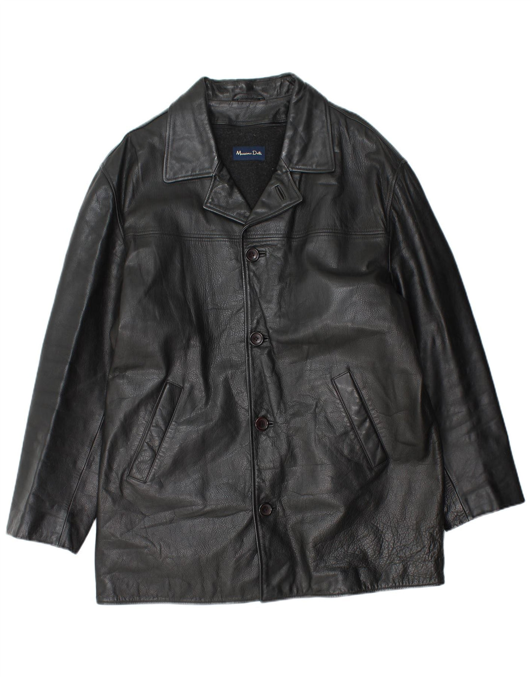 Massimo Dutti Mens Leather Coat UK 40 Large Black