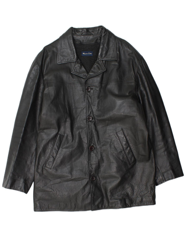 Massimo Dutti Mens Leather Coat UK 40 Large Black