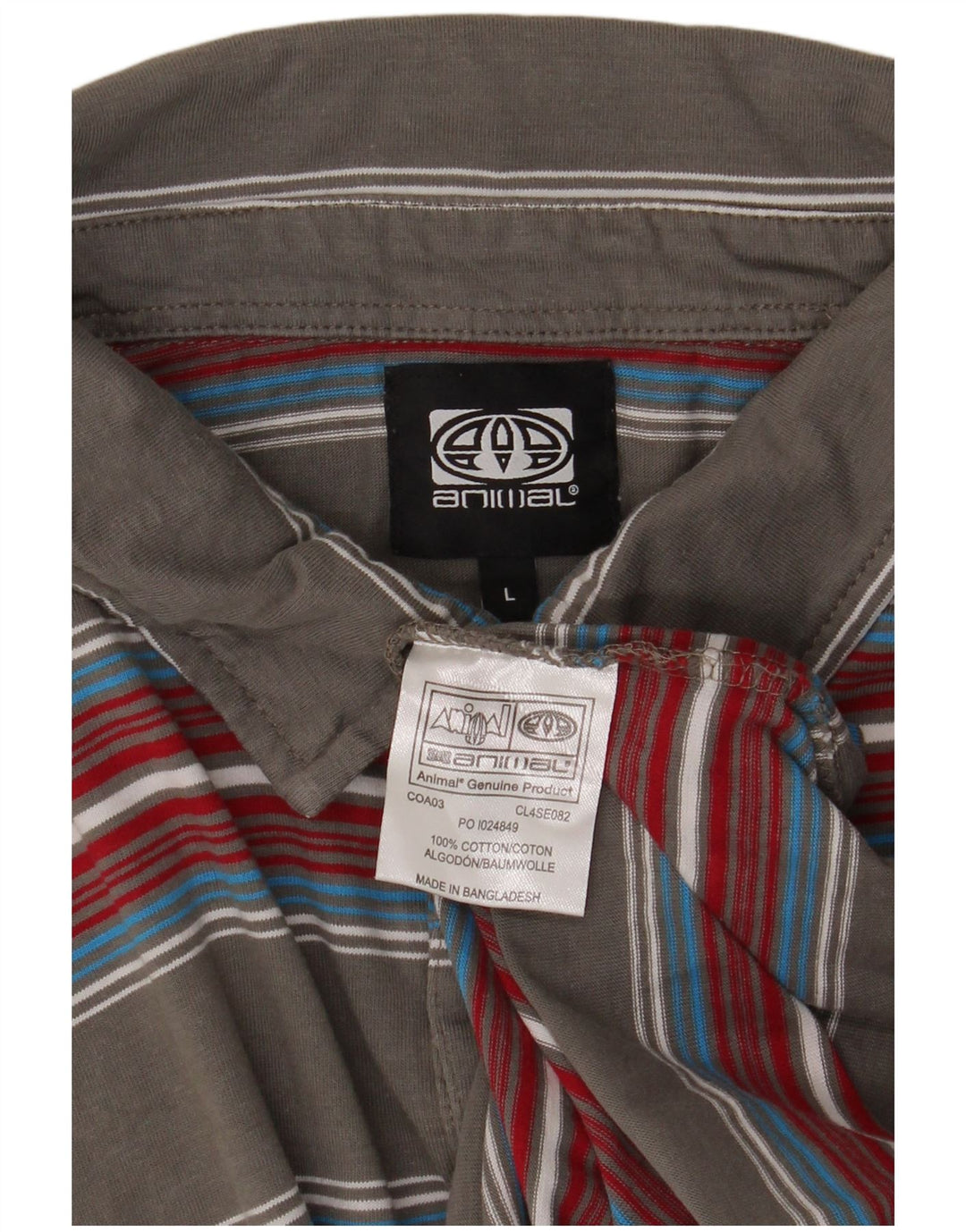 Animal Mens Polo Shirt Large Grey Striped Cotton