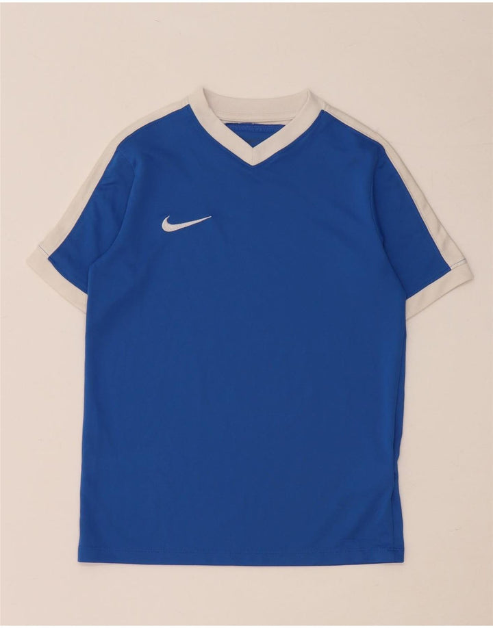 NIKE Boys Dri Fit T-Shirt Top 10-11 Years Medium Blue Colourblock
