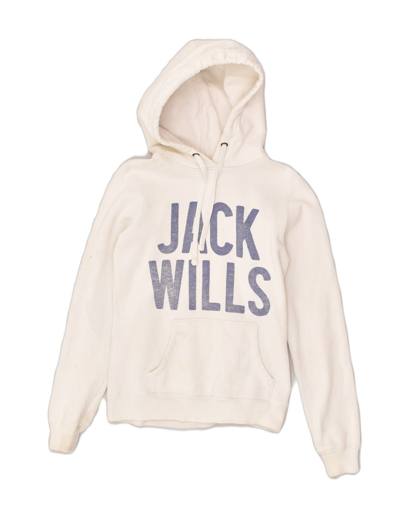 JACK WILLS Womens Graphic Hoodie Jumper UK 8 Small Off White Cotton | Vintage Jack Wills | Thrift | Second-Hand Jack Wills | Used Clothing | Messina Hembry 