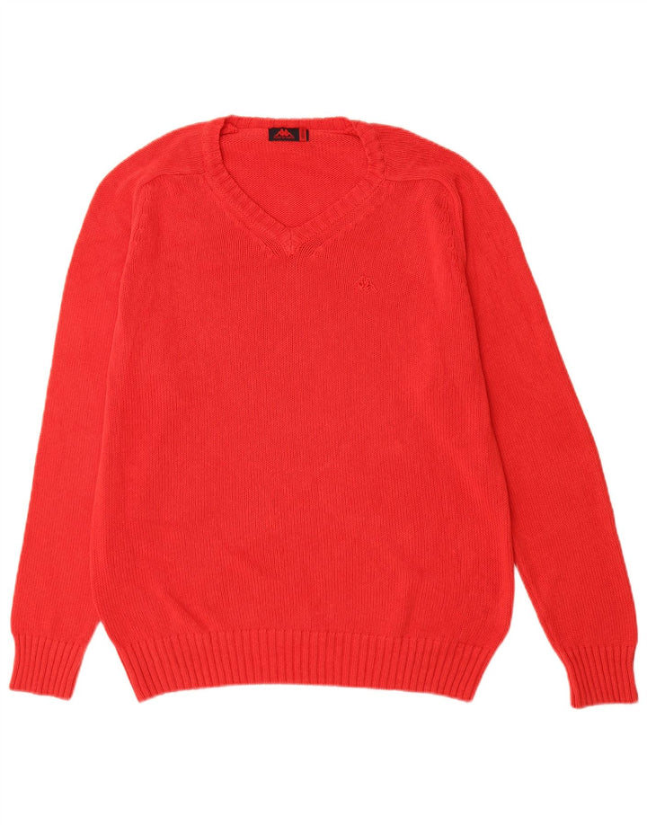 Kappa Mens V-Neck Jumper Sweater Medium Red Cotton