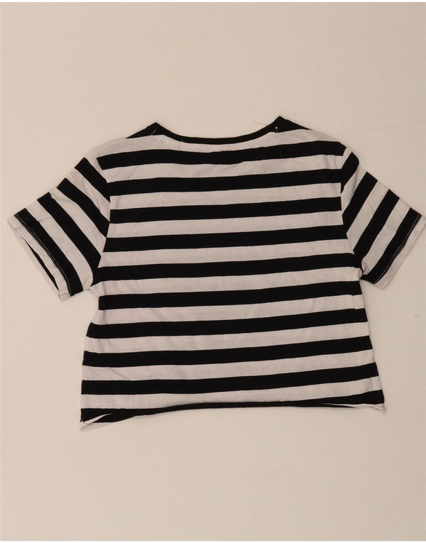 Guess Womens Crop Graphic T-Shirt Top UK 6 XS Black Striped