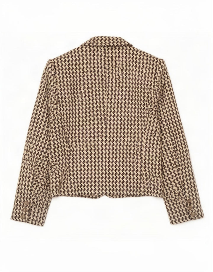 Poi By Krizia Womens Crop Blazer Jacket IT 40 Small Beige Houndstooth