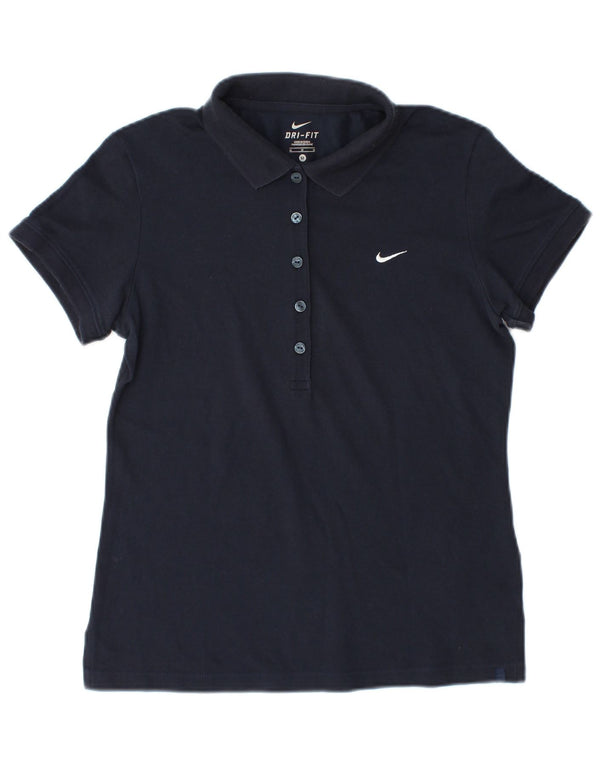 Nike Womens Dri Fit Polo Shirt UK 14 Medium Navy Blue Cotton
