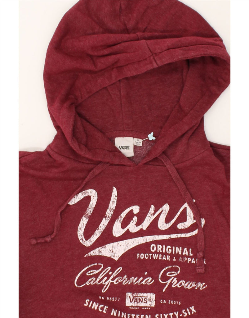 VANS Womens Crop Graphic Hoodie Jumper UK 10 Small Burgundy Cotton | Vintage Vans | Thrift | Second-Hand Vans | Used Clothing | Messina Hembry 