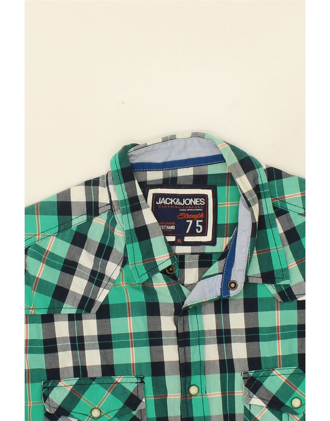 JACK & JONES Mens Short Sleeve Shirt XL Green Check Cotton Vintage Jack & Jones and Second-Hand Jack & Jones from Messina Hembry 