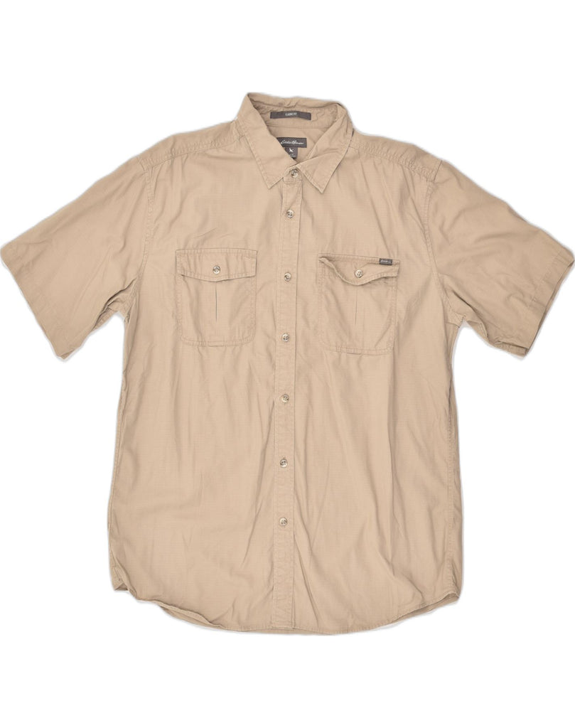 EDDIE BAUER Mens Classic Fit Short Sleeve Shirt Large Brown Cotton | Vintage Eddie Bauer | Thrift | Second-Hand Eddie Bauer | Used Clothing | Messina Hembry 