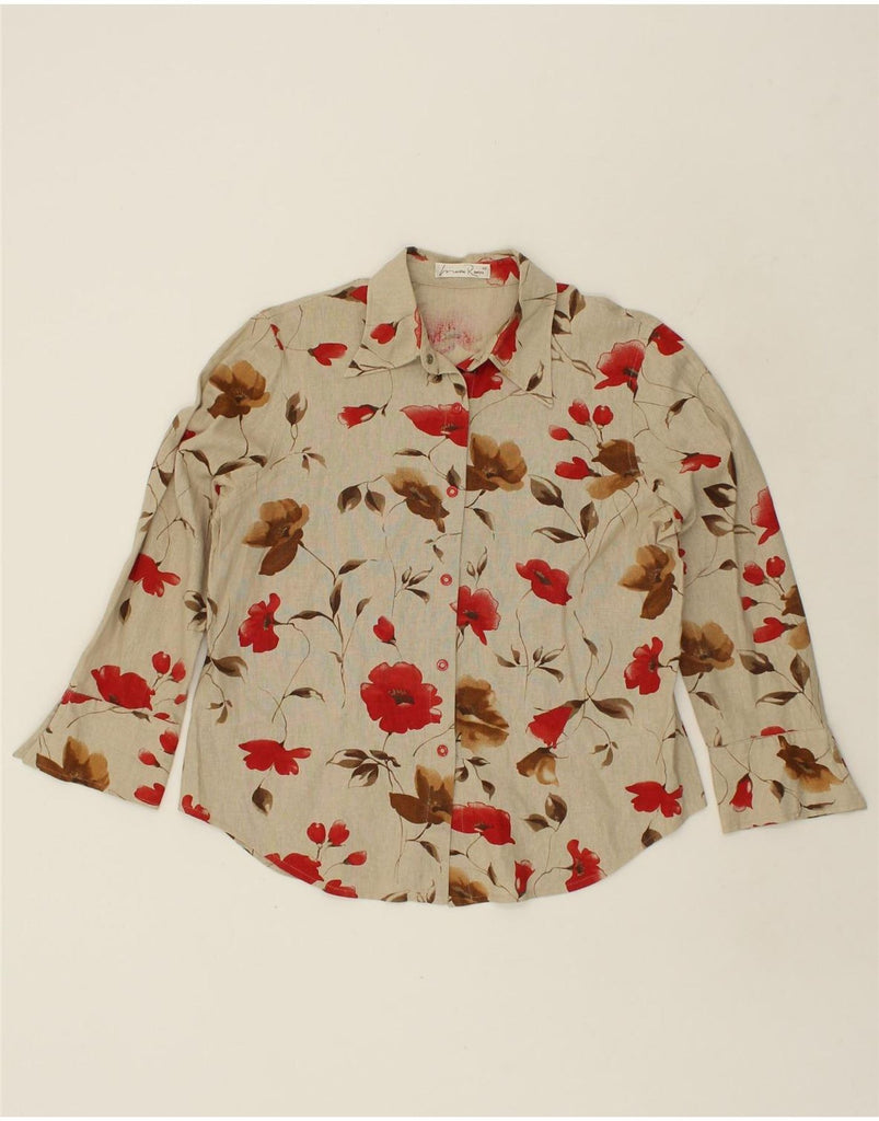 VINTAGE Womens Shirt IT 44 Medium Grey Floral Linen | Vintage Vintage | Thrift | Second-Hand Vintage | Used Clothing | Messina Hembry 