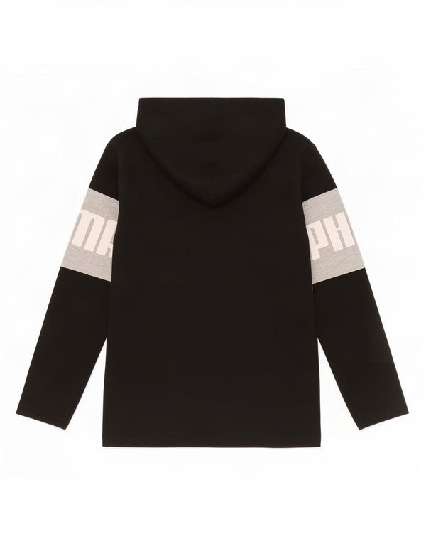 Puma Girls Graphic Hoodie Jumper 7-8 Years Small Black Colourblock Cotton