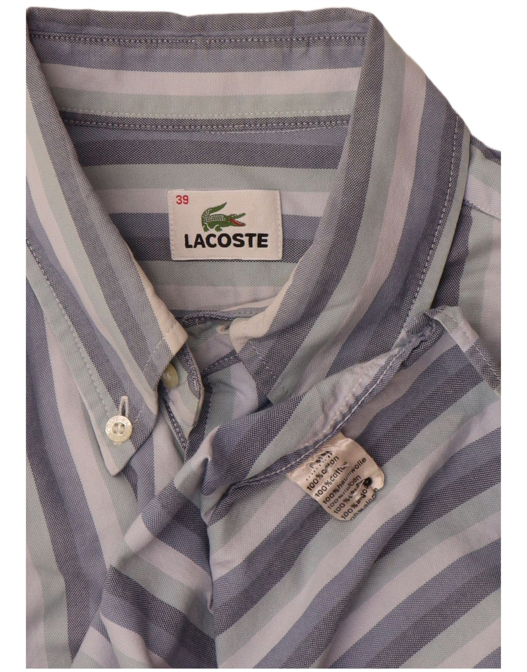 Lacoste Mens Shirt Size 39 Medium Blue Striped Cotton