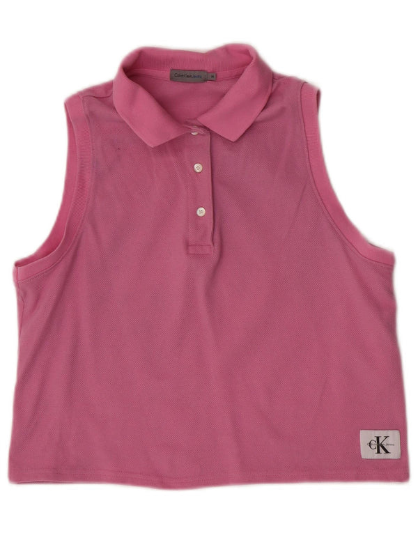 Calvin Klein Jeans Womens Crop Sleeveless Polo Shirt UK 12 Medium Pink