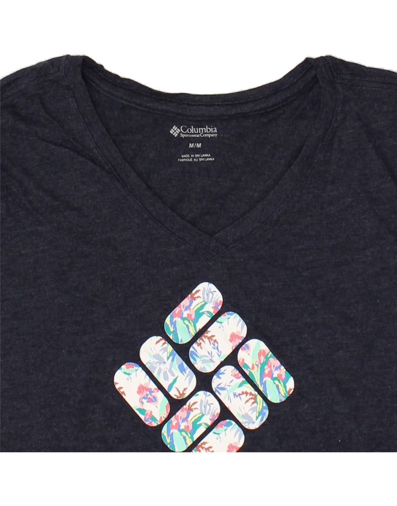 COLUMBIA Womens Graphic T-Shirt Top UK 14 Medium Navy Blue Vintage Columbia and Second-Hand Columbia from Messina Hembry 