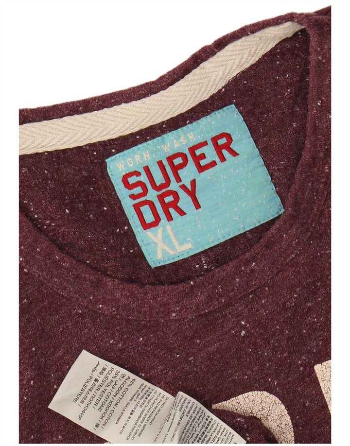 SUPERDRY Mens Graphic T-Shirt Top XL Burgundy Flecked Cotton