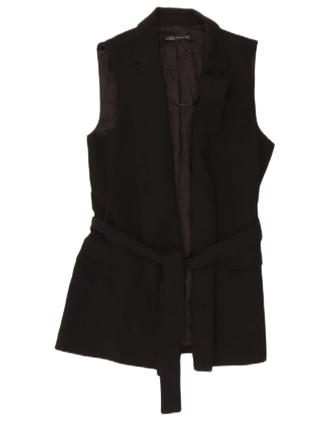 Zara Womens Longline Waistcoat UK 8 Small Black Polyester