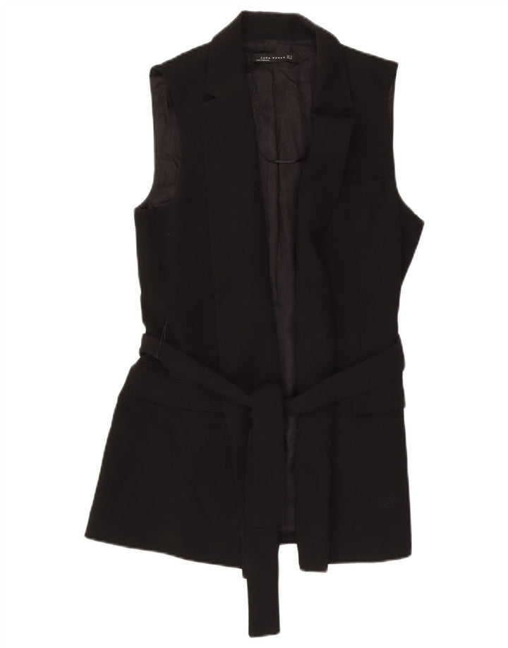Zara Womens Longline Waistcoat UK 8 Small Black Polyester