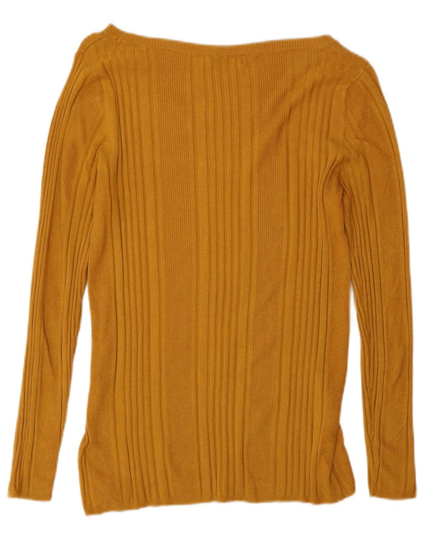 Marks & Spencer Womens Boat Neck Jumper Sweater UK 12 Medium Yellow Viscose