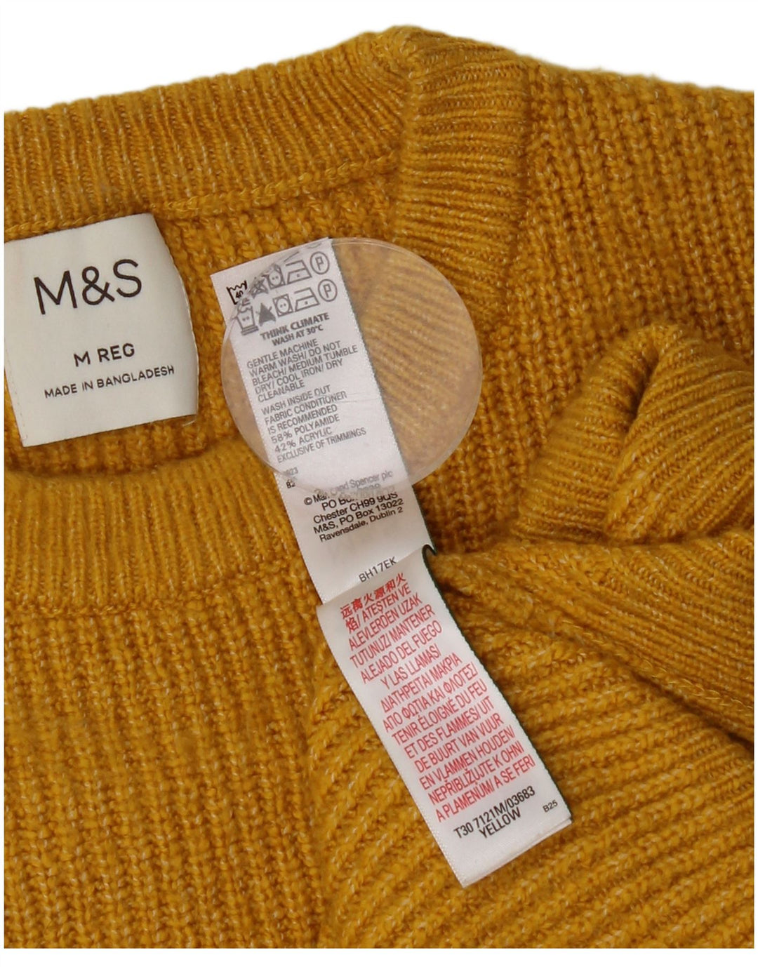 MARKS & SPENCER Mens Crew Neck Jumper Sweater Medium Yellow Polyamide