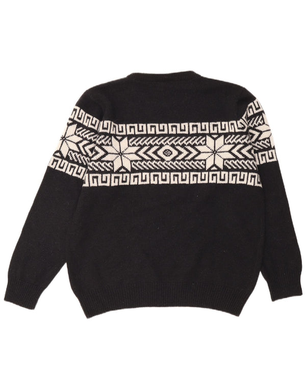 Vintage Mens Crew Neck Jumper Sweater XL Navy Blue Fair Isle Polyacrylic