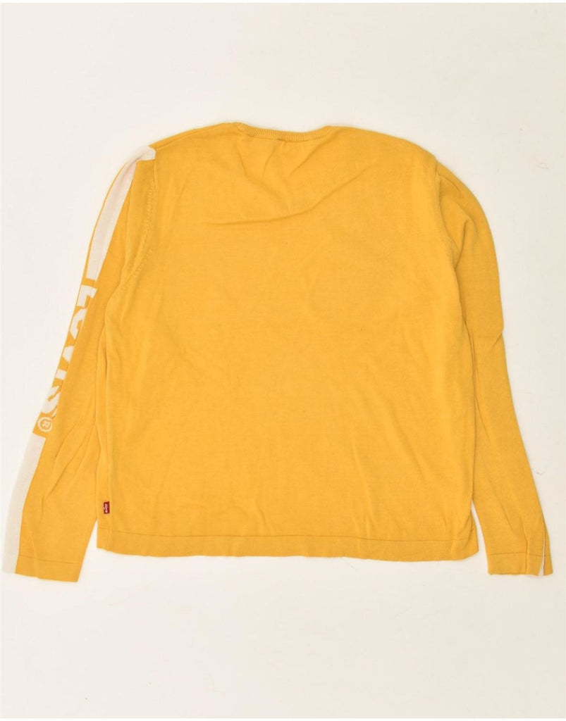 LEVI'S Womens Graphic Crew Neck Jumper Sweater UK 14 Medium Yellow Cotton | Vintage Levi's | Thrift | Second-Hand Levi's | Used Clothing | Messina Hembry 