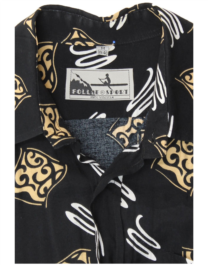 FOLLIE Mens Abstract Pattern Short Sleeve Shirt Size 39/40 Medium Black