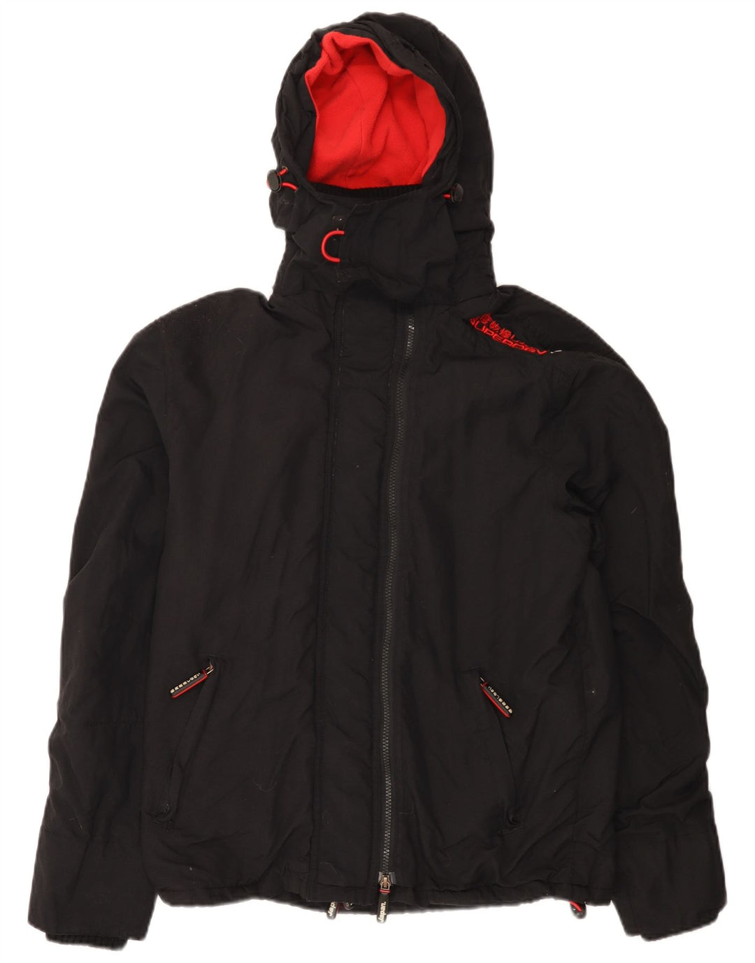 Superdry Womens Graphic Hooded Windbreaker Jacket UK 14 Medium Black Nylon
