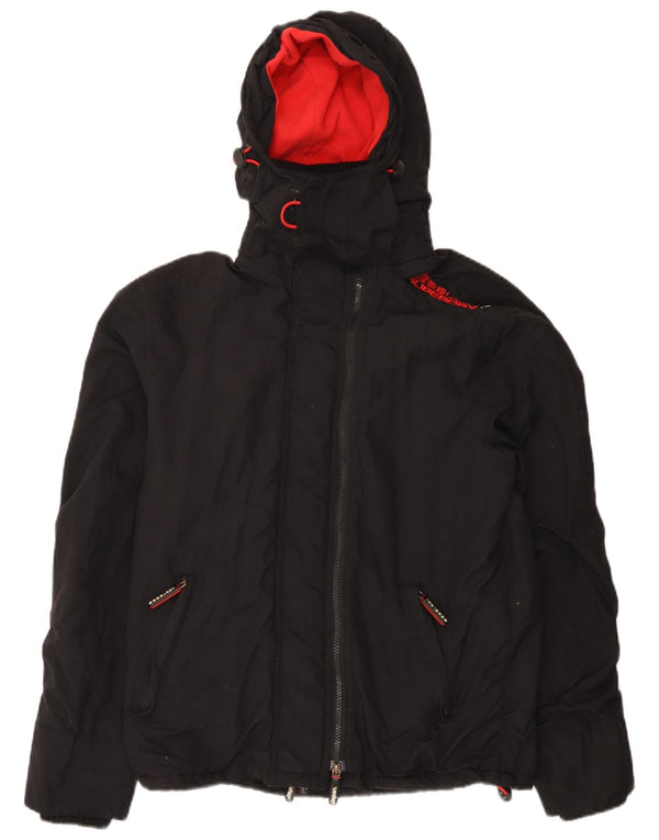 Superdry Womens Graphic Hooded Windbreaker Jacket UK 14 Medium Black Nylon