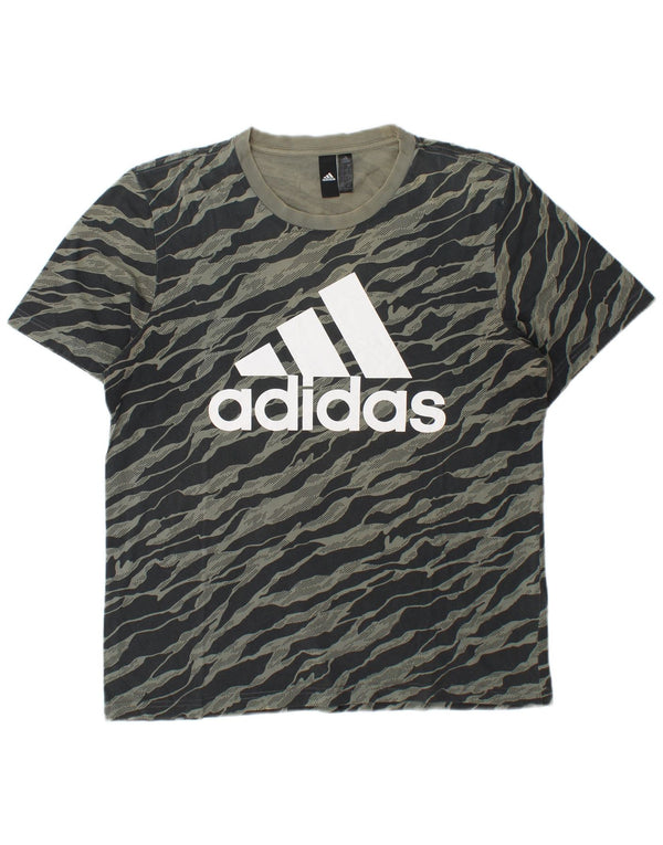 Adidas Mens Graphic T-Shirt Top Large Grey Animal Print Cotton