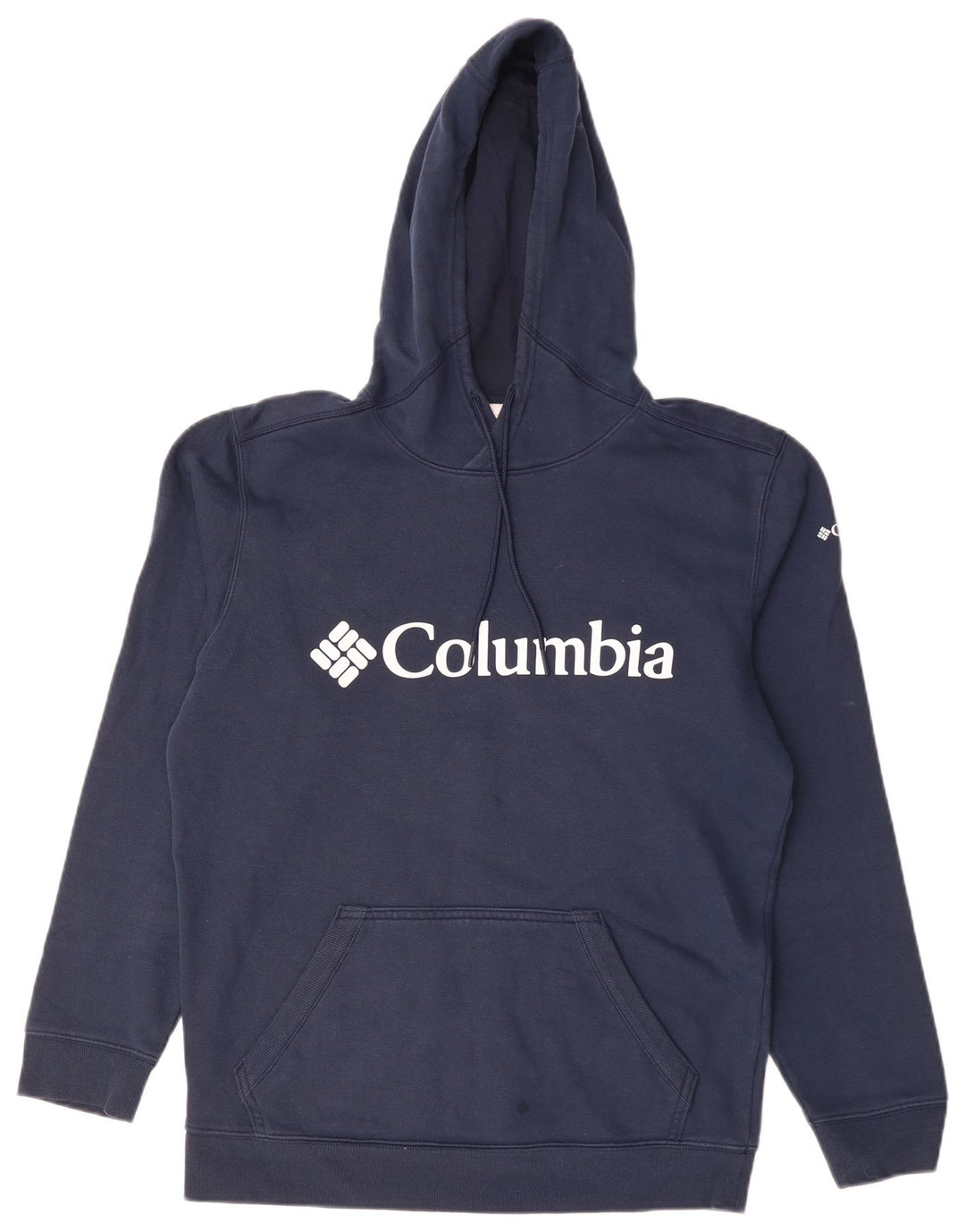 COLUMBIA Mens Graphic Hoodie Jumper Medium Navy Blue Cotton