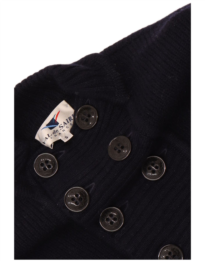 Vintage Mens Button Neck Jumper Sweater Medium Navy Blue