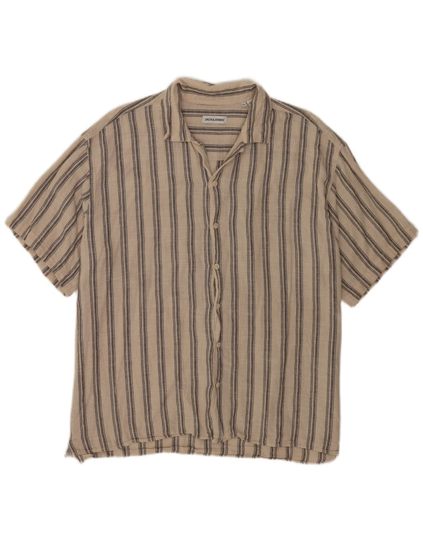 Jack & Jones Mens Short Sleeve Shirt XL Beige Striped Cotton