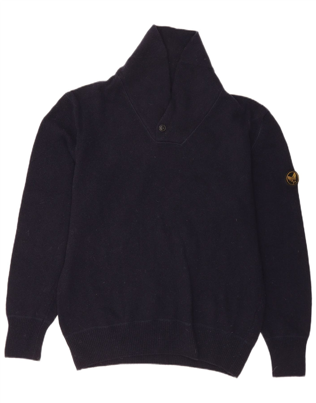 Avirex Mens Shawl Neck Jumper Sweater Medium Navy Blue Merino Wool