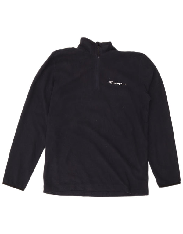 Champion Mens Zip Neck Fleece Jumper Large Navy Blue Polyester