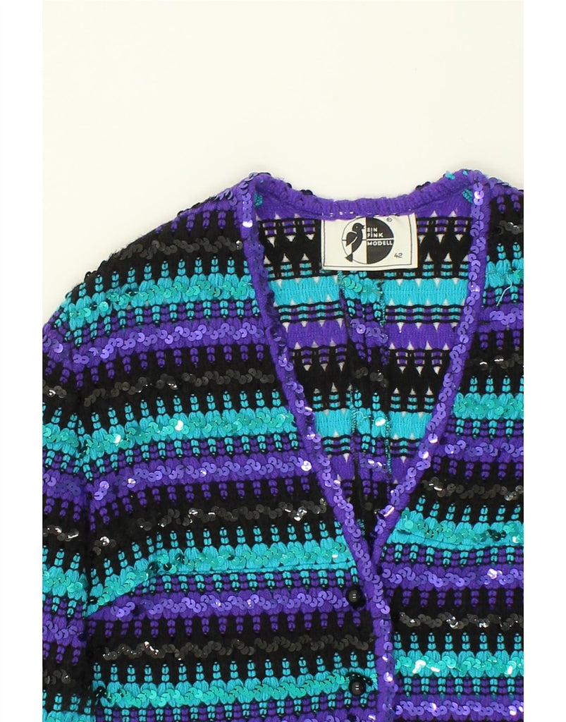 FINK MODELL Womens Cardigan Sweater IT 42 Medium Black Striped | Vintage Fink Modell | Thrift | Second-Hand Fink Modell | Used Clothing | Messina Hembry 