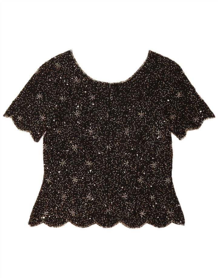 Vittoria Verani Womens Blouse Top IT 42 Medium Black Silk