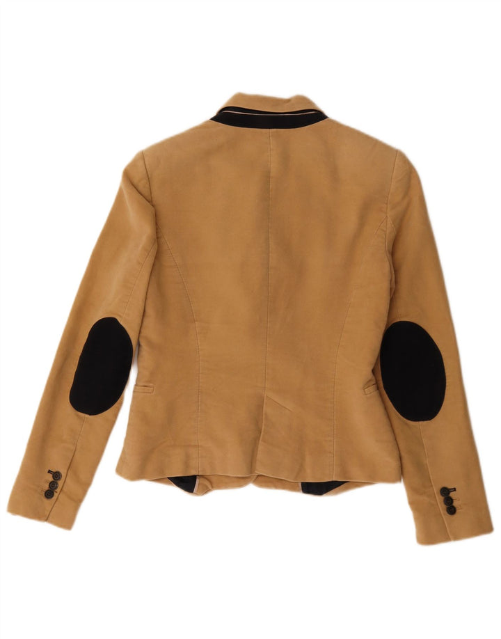 Zara Womens Crop 1 Button Blazer Jacket UK 12 Medium Beige Acetate