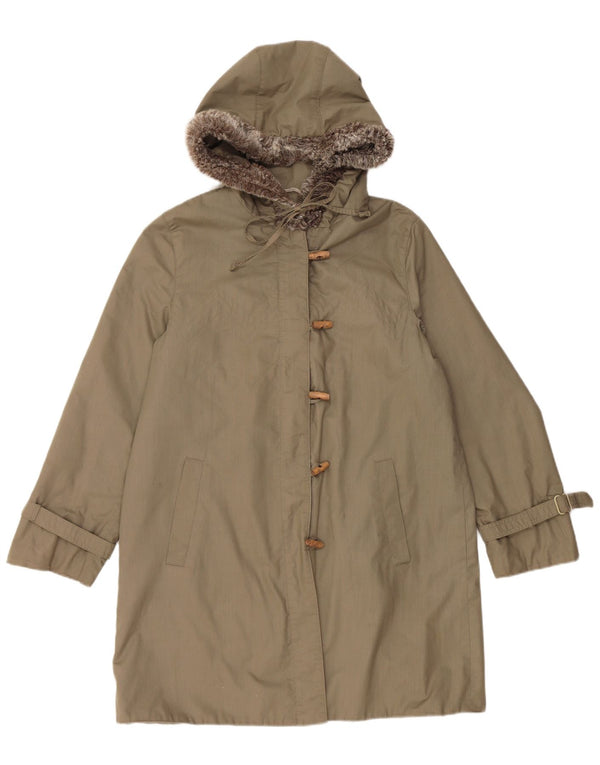 Vintage Womens Oversized Hooded Duffle Coat EU 36 Small Khaki
