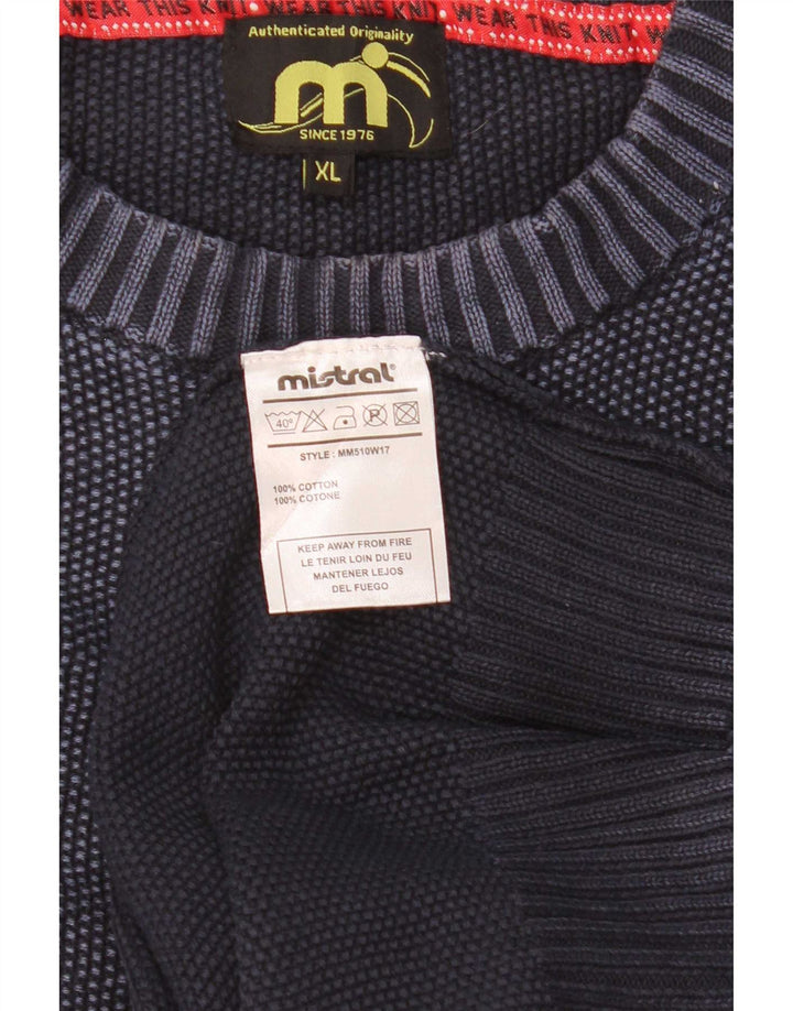Mistral Mens Crew Neck Jumper Sweater XL Navy Blue Cotton
