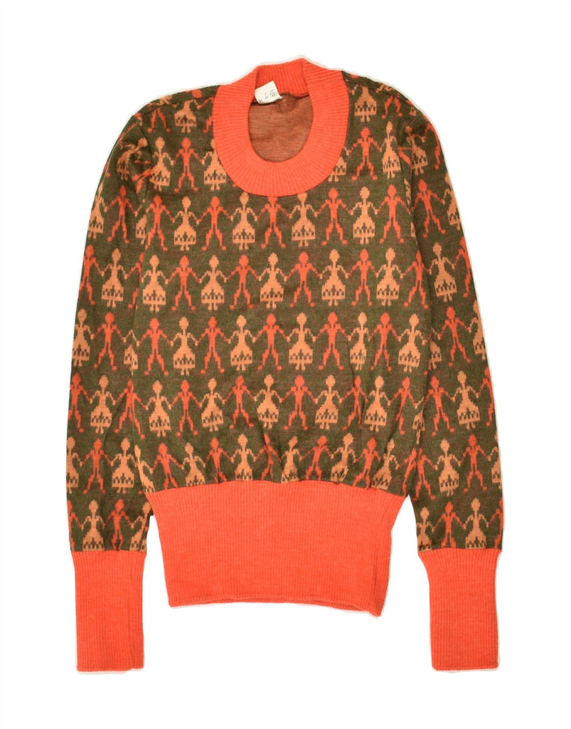 VINTAGE Womens Crew Neck Jumper Sweater IT 40 Small Orange Colourblock | Vintage Vintage | Thrift | Second-Hand Vintage | Used Clothing | Messina Hembry 
