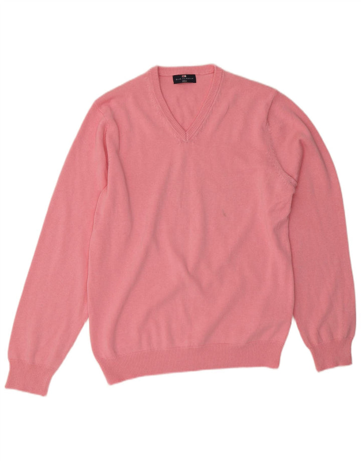 Marks & Spencer Mens V-Neck Jumper Sweater Medium Pink Cotton