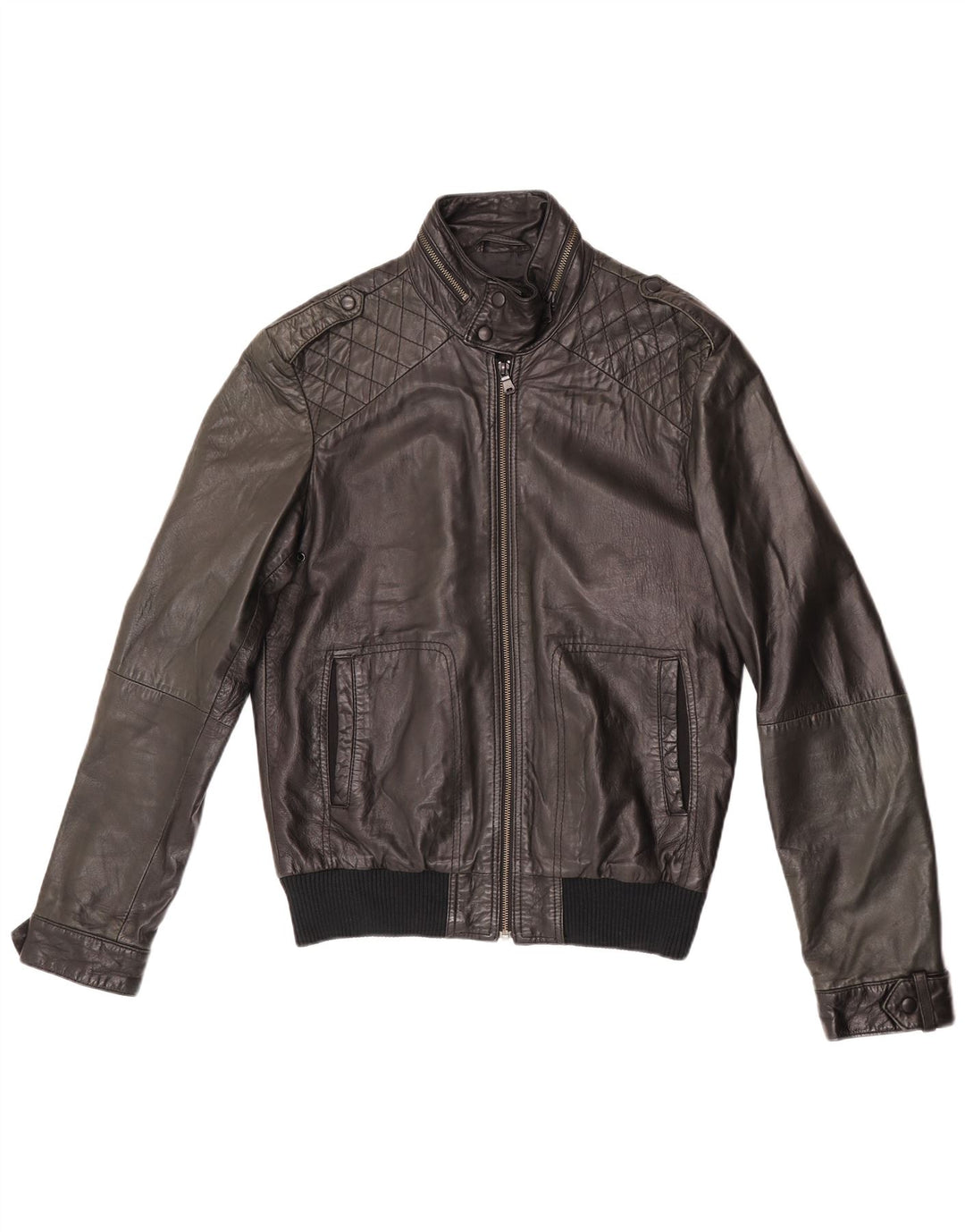 ZARA Mens Leather Jacket UK 38 Medium Black Leather