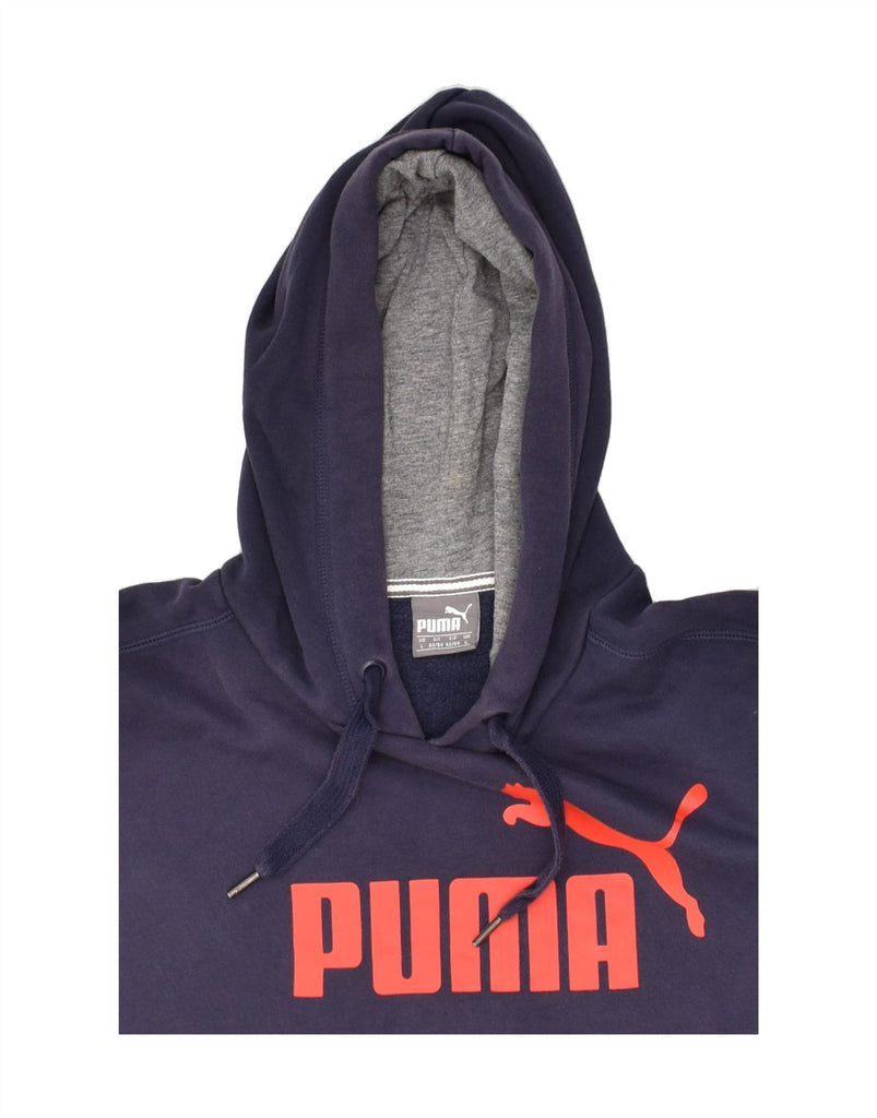 PUMA Mens Graphic Hoodie Jumper Large Navy Blue Cotton | Vintage Puma | Thrift | Second-Hand Puma | Used Clothing | Messina Hembry 