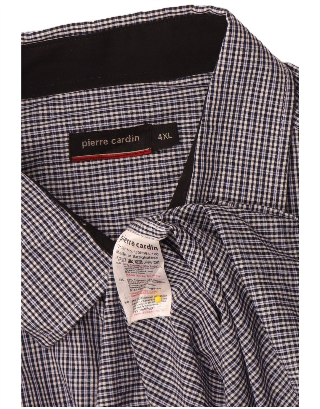 PIERRE CARDIN Mens Shirt 4XL Navy Blue Gingham Polyester