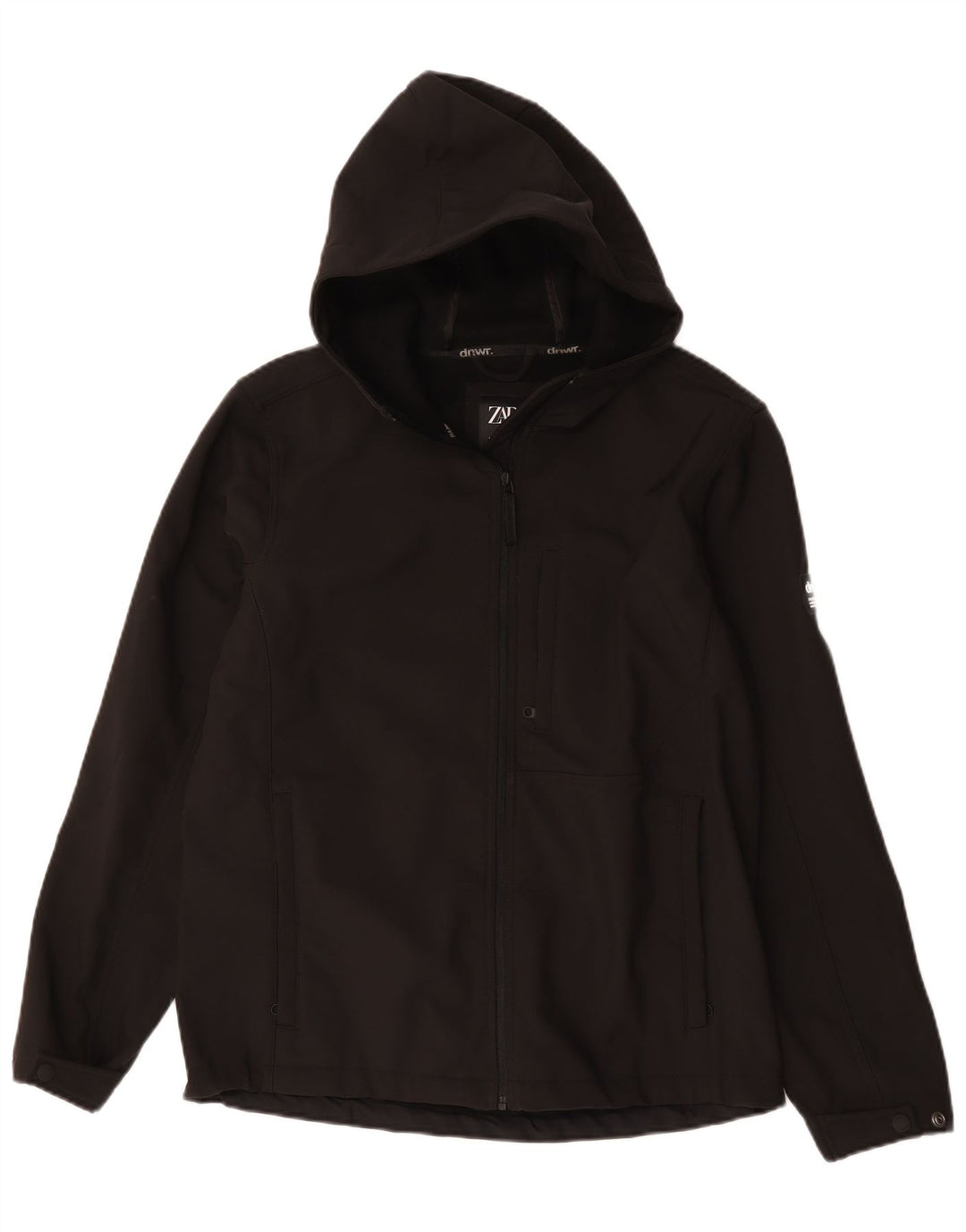 Zara Mens Hooded Windbreaker Jacket UK 40 Large Black Polyester